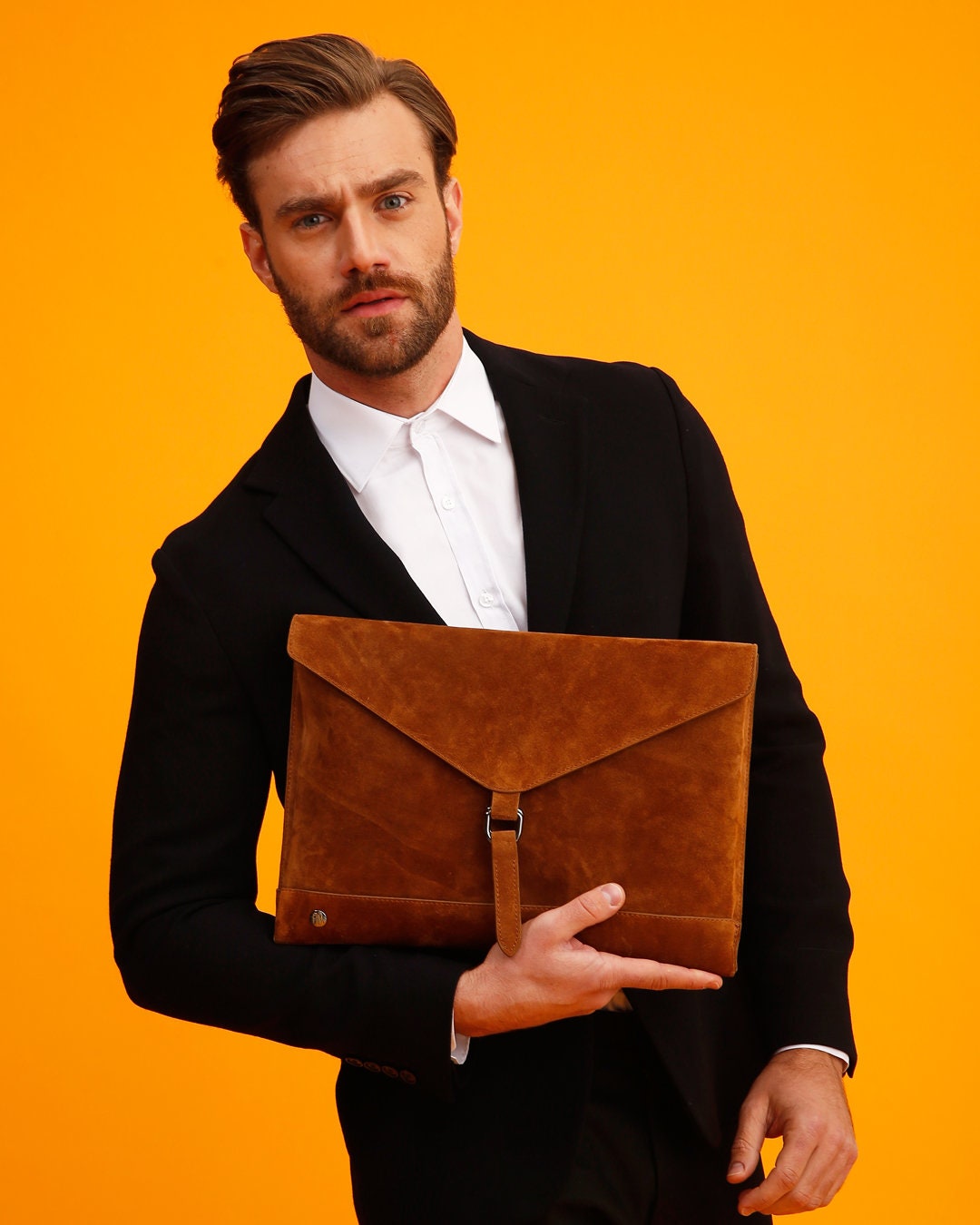 Laptop Bag Men Leather Suede Slim Mens Laptop Bag Tan Suede Etsy