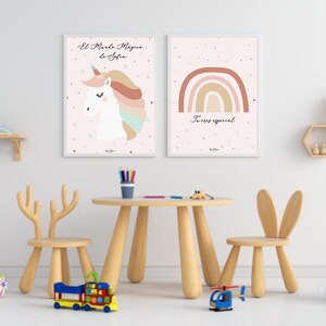 Set Digital Personalizable de Láminas Unicornio y Arcoíris – 2 Láminas para Imprimir | Regalo niña cumpleaños rosa | Set decoración niña