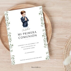 Personalized digital first communion invitation for boy and girl, printable custom editable communion card to download and print at home