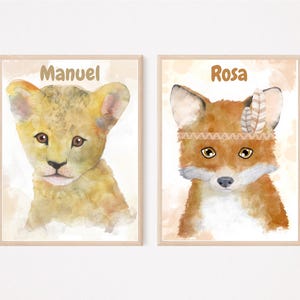 Set di 2 stampe artistiche da parete raffiguranti animali, perfette per decorare la cameretta dei bambini o la cameretta dei ragazzi | Set artistico combinabile nei formati A3 A4 A5 | Set di poster minimalisti di animali