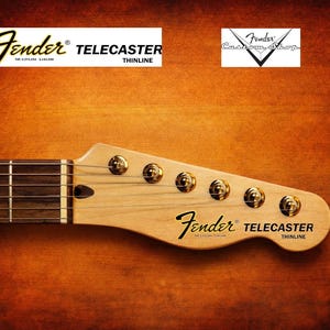 1 Fender Telecaster Thinline Decal Headstock Waterslide Gitarr Black + Custom Shop