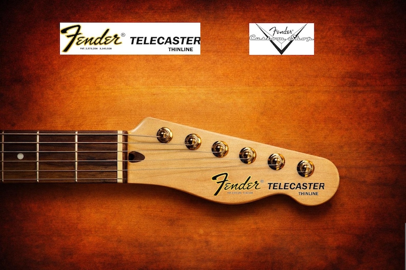 1 Fender Telecaster Thinline Decal Headstock Waterslide Gitarr Black + Custom Shop