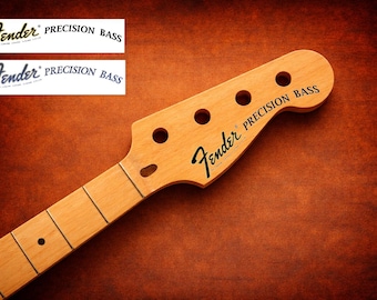 1 Fender Precision Bass svart blå dekal huvudstock vattenslidebas