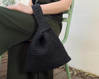 Raffia Crochet Japanese Knot Bag, Unique Boho Chic Purse, Stylish Crocheted Knot Handle Bag, CUSTOM COLORS