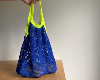 Funny Crochet Beach Tote, Bright Mesh Boho Bag, Bold Summer Tote, Eye Catching Gender Neutral Gift for Anyone, Reusable Market Bag
