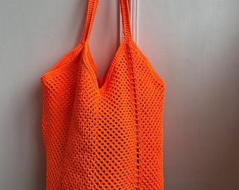 Sac en maille crochetée orange fluo, cabas d'été lumineux, cadeau pour pompiers et sapeurs-pompiers