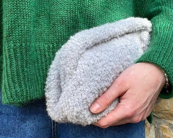 Small Knitted Makeup Bag, Chunky Boucle Yarn Clutch