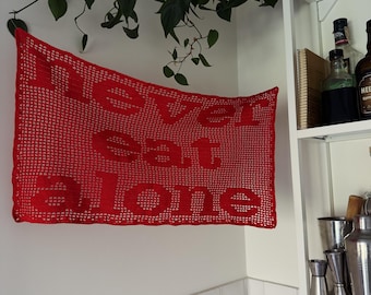 Funny Crochet Sign Art, Custom Text Wall Banner, Aesthetic Home Decor, Filet Crochet Panel, Minimalist Statement Piece, Handmade Signboard