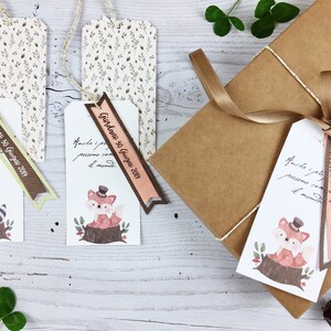 Biglietto segnaposto battesimo animali del bosco con frase