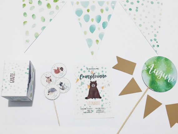 Kit Compleanno Digitale Stampa Fai Da Te Per Festa Di Compleanno Tema Animali Del Bosco Kit Party