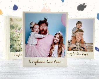 Regalo per la festa del papà, quadretto in legno con foto e dedica personalizzato effetto polaroid