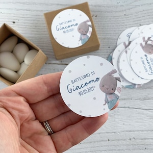 Scatolina porta confetti in carta kraft con tag adesivo tema coniglietto, scatolina nascita, scatolina segnaposto, scatoline con biglietto