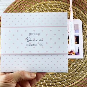 Biglietto ringraziamento per madrina e padrino battesimo, semplice ma originale, rosa a pois