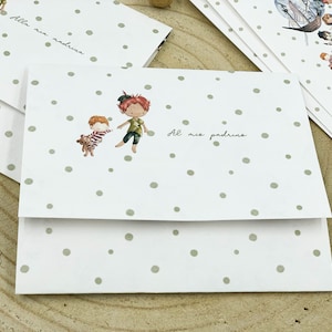 Biglietto ringraziamento per madrina e padrino battesimo, a tema peter pan