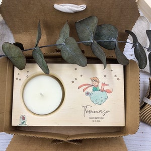 Bomboniera creativa artigianale porta candele in legno a tema piccolo principe