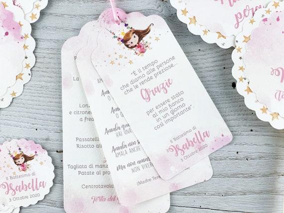 Cards 3 BIGLIETTI, Segnaposto Battesimo, Ringraziamento Con Frase, Menu -   Finland