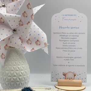 Menu centrotavola FRONTE RETRO con appoggio in legno