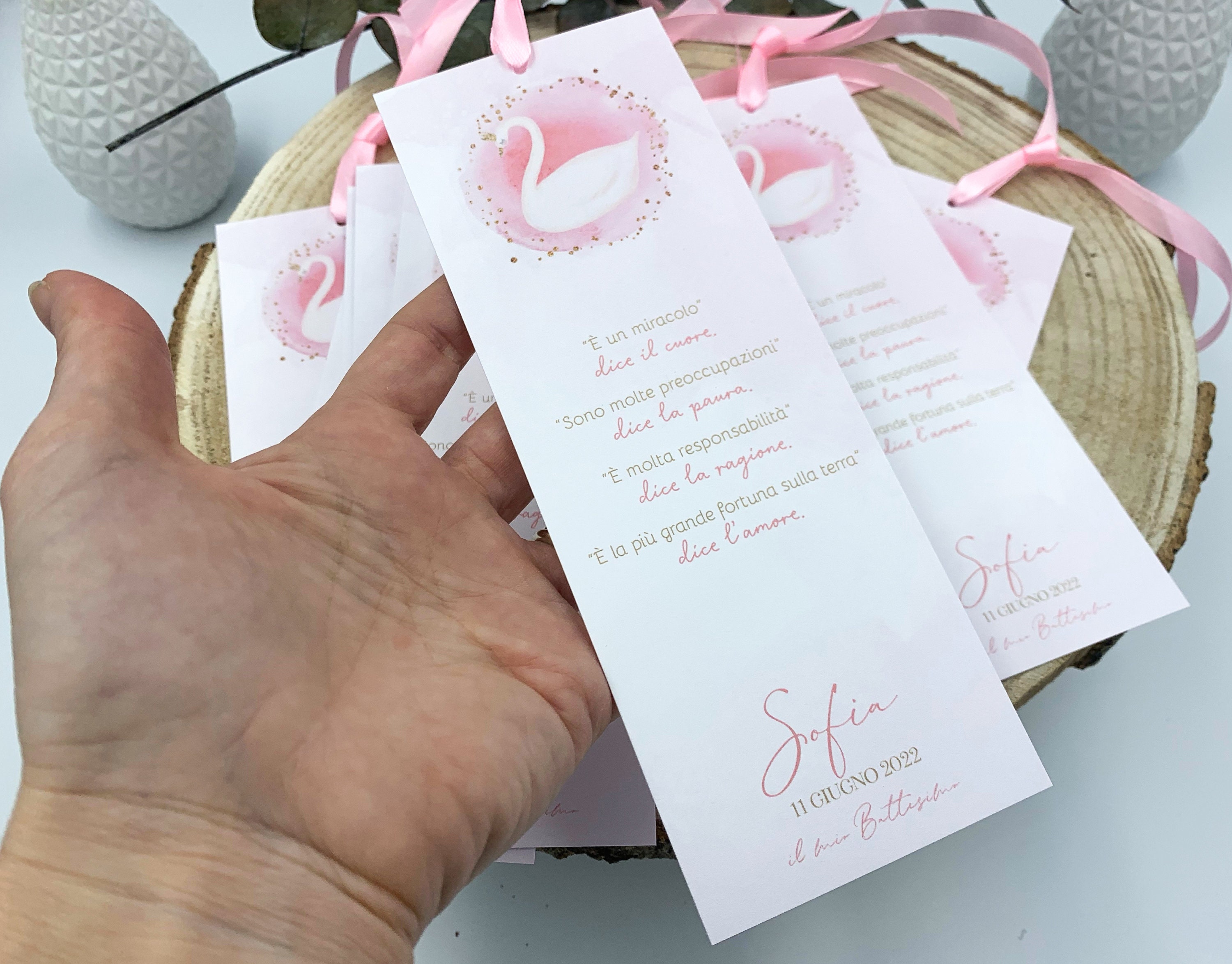 Segnaposto Battesimo E Comunione - 40 Pezzi Con Nastro, Tema Rosa Per Bambina, Decorazioni Tavola - Foto 3