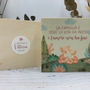 Bomboniere battesimo quadretti con stampa su legno
