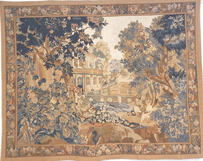 French tapestry wall hanging Aubusson flat wove rug Savanery rug Flemish carpet wool Aubusson rug European tapestry 5'×7' English tapestry