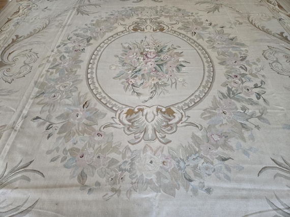 Aubusson rugs  french Aubusson flat wove rug Savanery rug Flemish carpet wool Aubusson rug European rugs,Needlepoint Aubusson 11'9"×15'3
