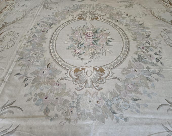 Aubusson rugs  french Aubusson flat wove rug Savanery rug Flemish carpet wool Aubusson rug European rugs,Needlepoint Aubusson 11'9"×15'3