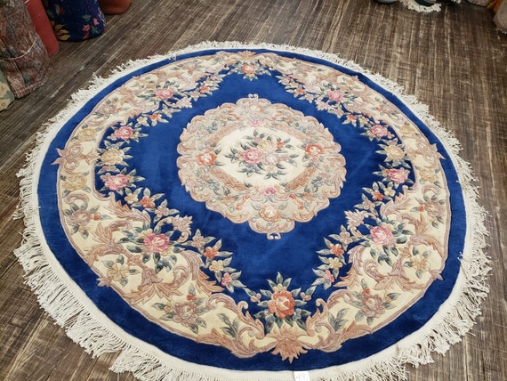 Round Chinese Art Deco Peking Rug Aubusson Chinese rug wool Chinese rug Peking rug pink Round rug wool Chinese rug size 6'×6'
