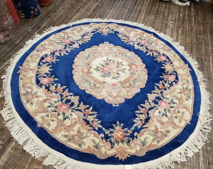 Round Chinese Art Deco Peking Rug Aubusson Chinese rug wool Chinese rug Peking rug pink Round rug wool Chinese rug size 6'×6'