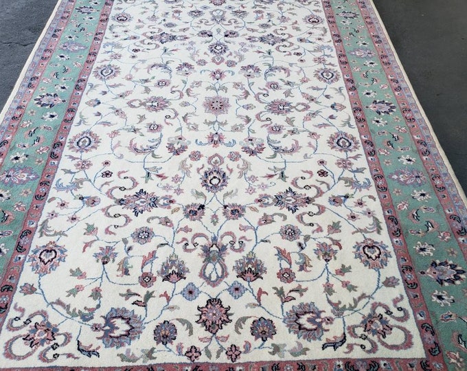Indian jaypour wool rug durable rug Turkish rug aque green and beige 6 x 9