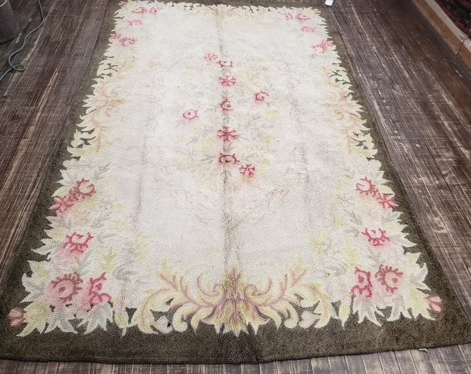 Hooked Chinese Aubusson vintage hook rug frnch county style  wool vintage Aubusson size 6'×9' 1940's vintage hook rug hand made