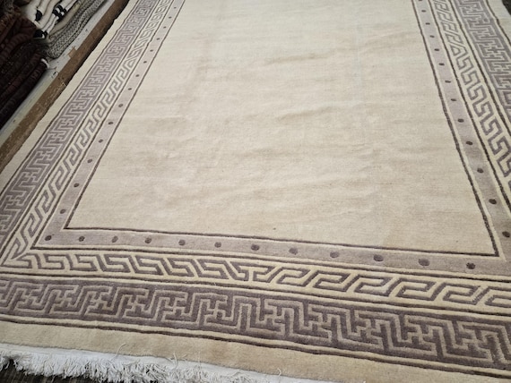 Chinese Art Deco Peking Tibetan Nepal rug hand knotted Modern design excellent quality wool rug  gold&gray rug  size 9'×12'