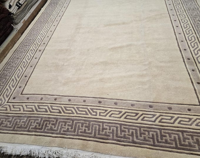 Chinese Art Deco Peking Tibetan Nepal rug hand knotted Modern design excellent quality wool rug  gold&gray rug  size 9'×12'