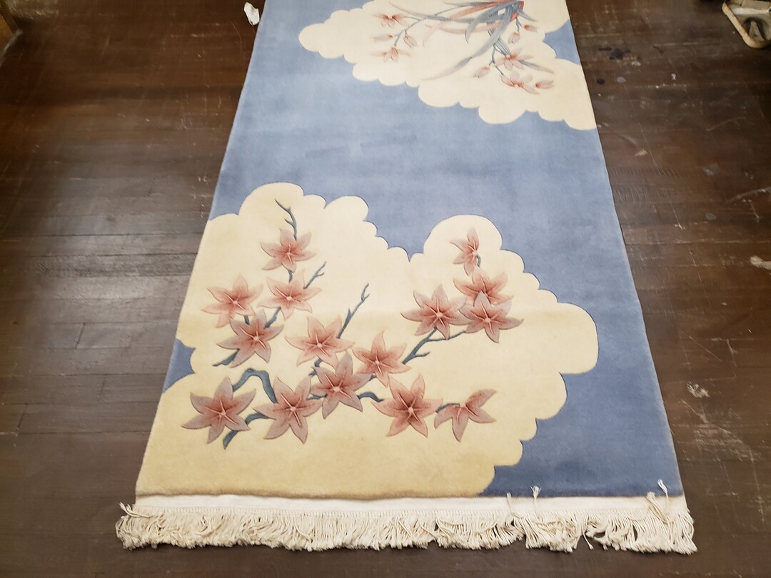 Art Deco Peking Rug, 3'x5' Royal Blue Wool, Floral Design - Etsy