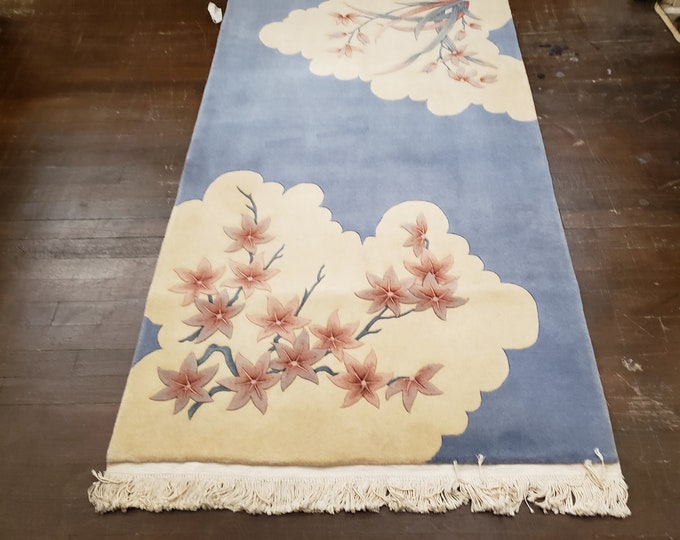 Chinese Art Deco Peking rug  90 line wool hand knotted  rug wool vintage rug size 3'×5' oriental rug   royal blue Chinese rug aubsson  rug