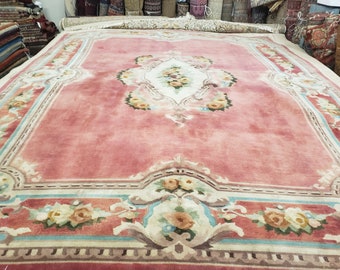 Art Deco  Chinese rug Peking rug  90 line wool hand knotted pink rug  as is condition wool vintage rug  oriental rug size 7'10"×9'10"