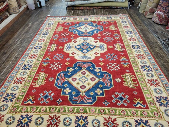 Kazak rugs kazak oriental rugs super kazak rug Afgan kazak  caucasian rugs Pakistani kazak  tribal rugs hand knotted kazak rug size '×8'10"
