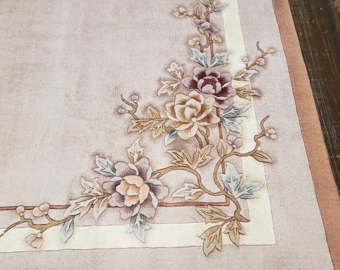 Chinese Art Deco Peking rug  90 line wool hand knotted excellent quality wool vintage rug size 8'7"×11'6" oriental rug brown & beige rug