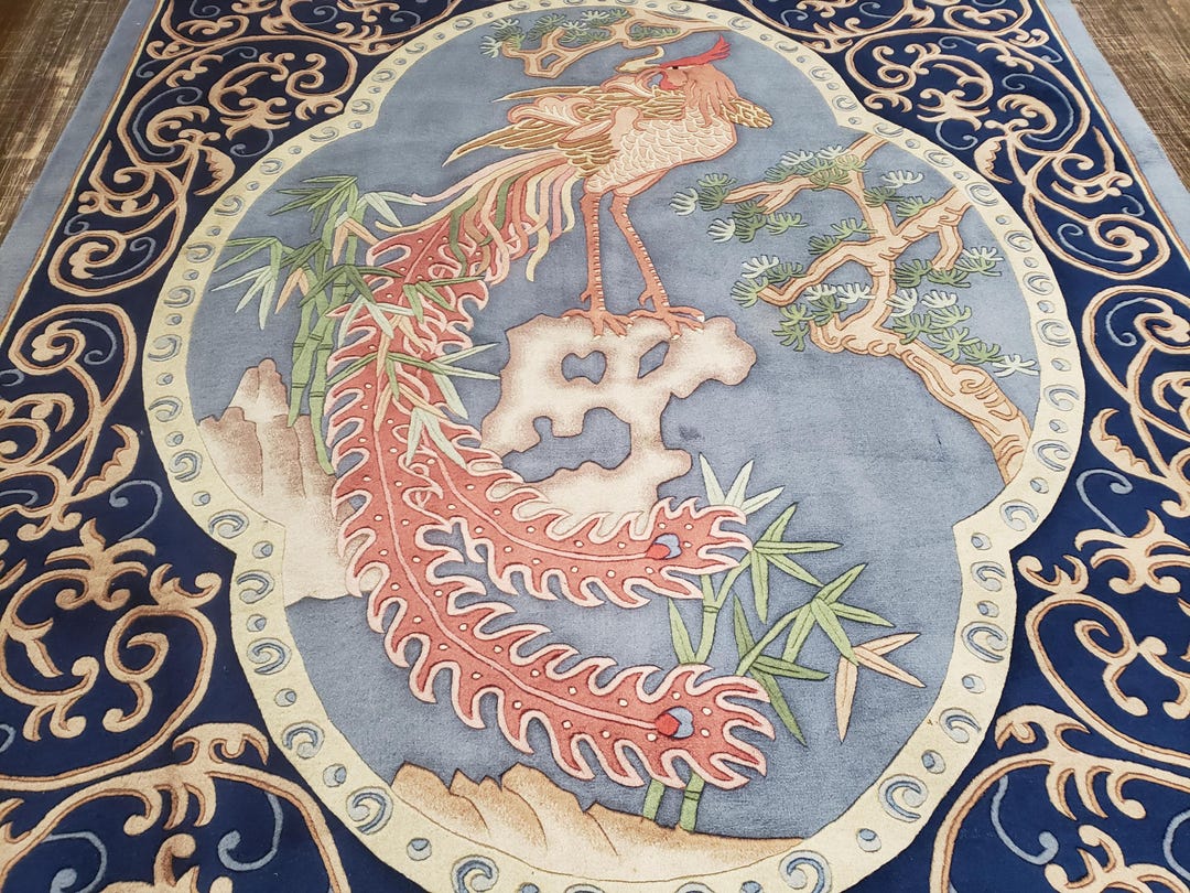 Art Deco Chinese Wool Rug, Peking Rooster Design (6'×9') - Etsy