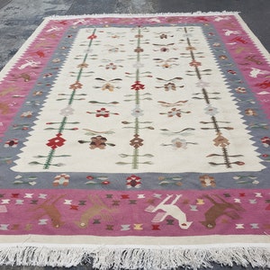 Handwoven Indian Dhurrie rug Flatweav black Dhurrie kelim wool Dhurrie rug Art Deco design Art and crafts design sino kelim sino kelim 8'×10