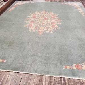 Art deco Chinese rug 1930&#39;s vintage antique Chinese rug wool  Chinese nicols green  size 8&#39;1×10&#39;