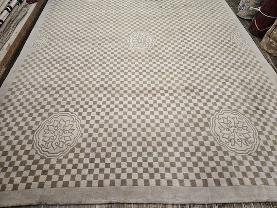 Chinese Art Deco Peking Tibetan Nepal rug hand knotted Modern design excellent quality wool rug  gold&gray rug  size 9'×12'