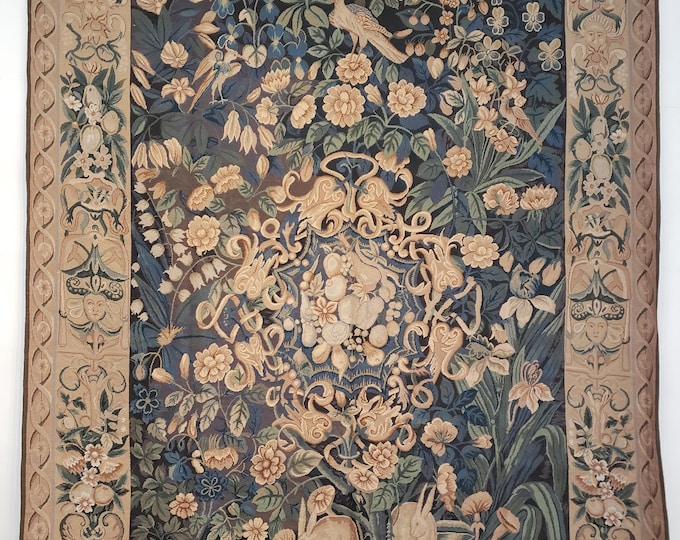 French tapestry wall hanging Aubusson flat wove rug Savanery rug Flemish carpet wool Aubusson rug European tapestry 8'×11'2 English tapestry