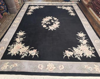 Vintage Chinese Aubusson Rug, 120 Line Wool, 8'3"x11'2"