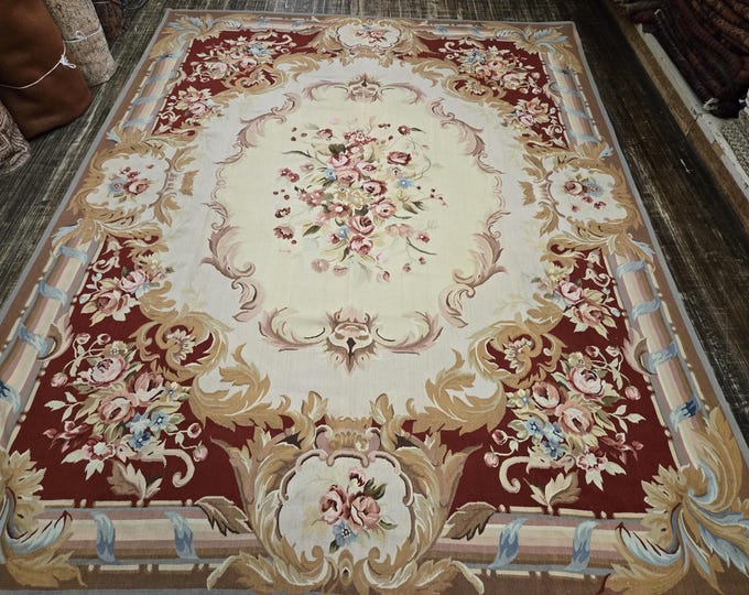 Aubusson rugs  french Aubusson flat wove rug Savanery rug Flemish carpet wool Aubusson rug European rugs,Needlepoint red  Aubusson 8'×10'