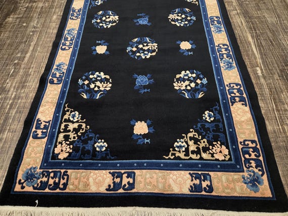 Chinese Art Deco Peking rug  120 line wool hand knotted  rug Aubusson Chinese rug size 4'×6' oriental rug  indigo blue colors Chinese rug