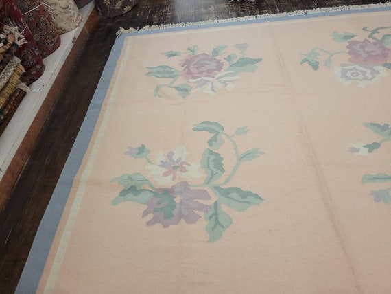 Handwoven Indian Dhurrie rug Flatweav pastel Dhurrie kelim wool Dhurrie rug 8'×10'