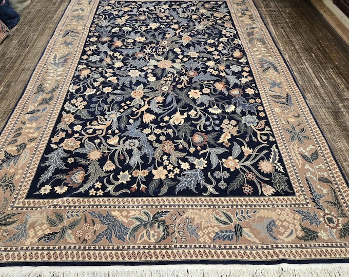 Chinese Art Deco Arts and crafts 120 line wool hand knotted  rug Aubusson Chinese rug size 6'×9'  English garden royal blue & peach Chinese
