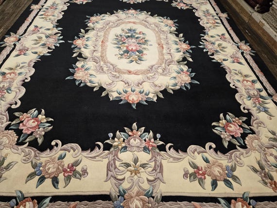 Chinese Art Deco Peking rug  90 line wool hand knotted  rug Aubusson Chinese rug size 8'×10' oriental rug  black&beige Chinese rug