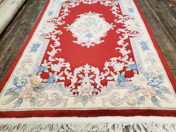Chinese Art Deco Peking rug  90 line wool hand knotted  rug Aubusson Chinese rug size 5'5"×8'5" oriental rug  red&beige Chinese rug