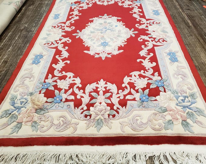 Chinese Art Deco Peking rug  90 line wool hand knotted  rug Aubusson Chinese rug size 5'5"×8'5" oriental rug  red&beige Chinese rug